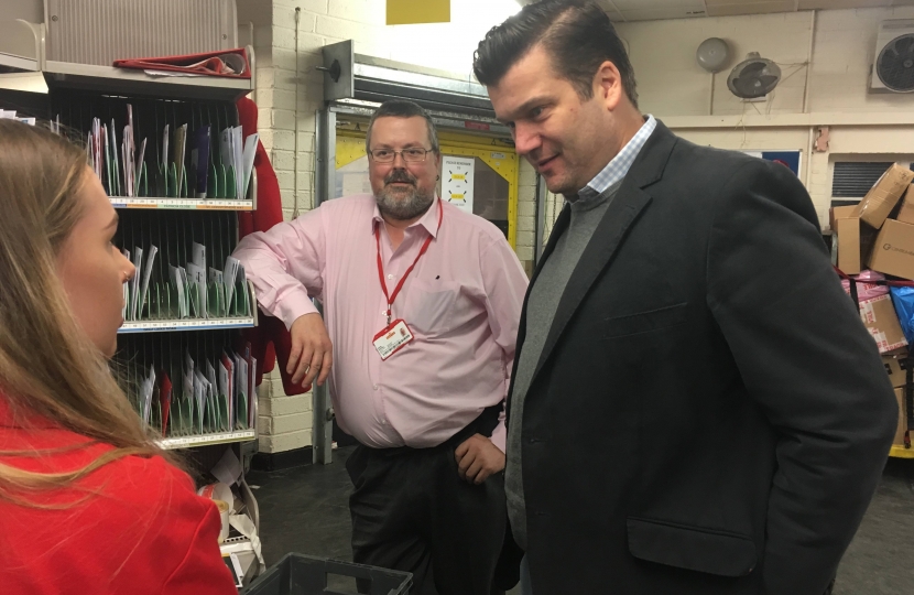 James Heappey at Burnham sorting office 