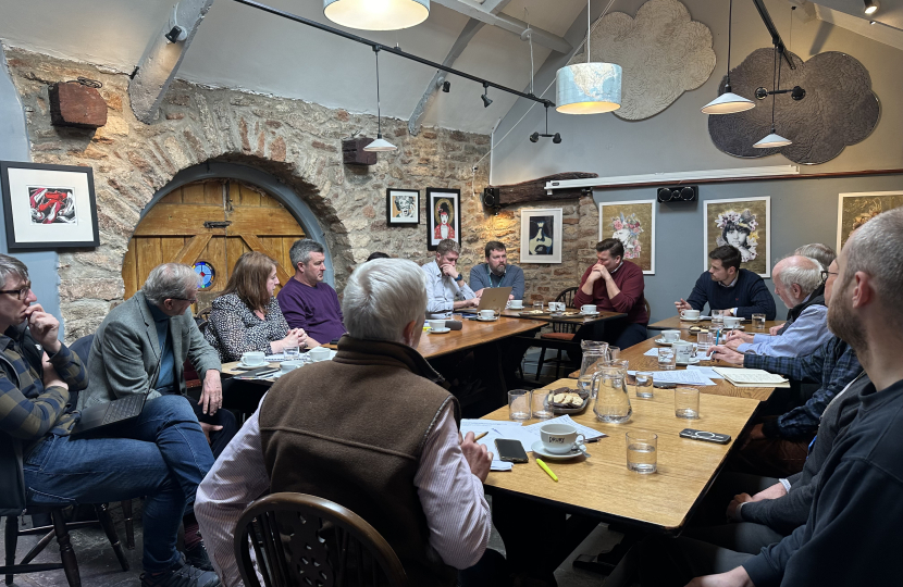 A flooding meeting in Croscombe organised by James Heappey 